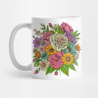 Roses and Colorful Flowers Pattern. Hand Drawn Floral Print Mug